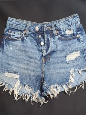 wild fable Distressed Blue High-Rise Denim Shorts